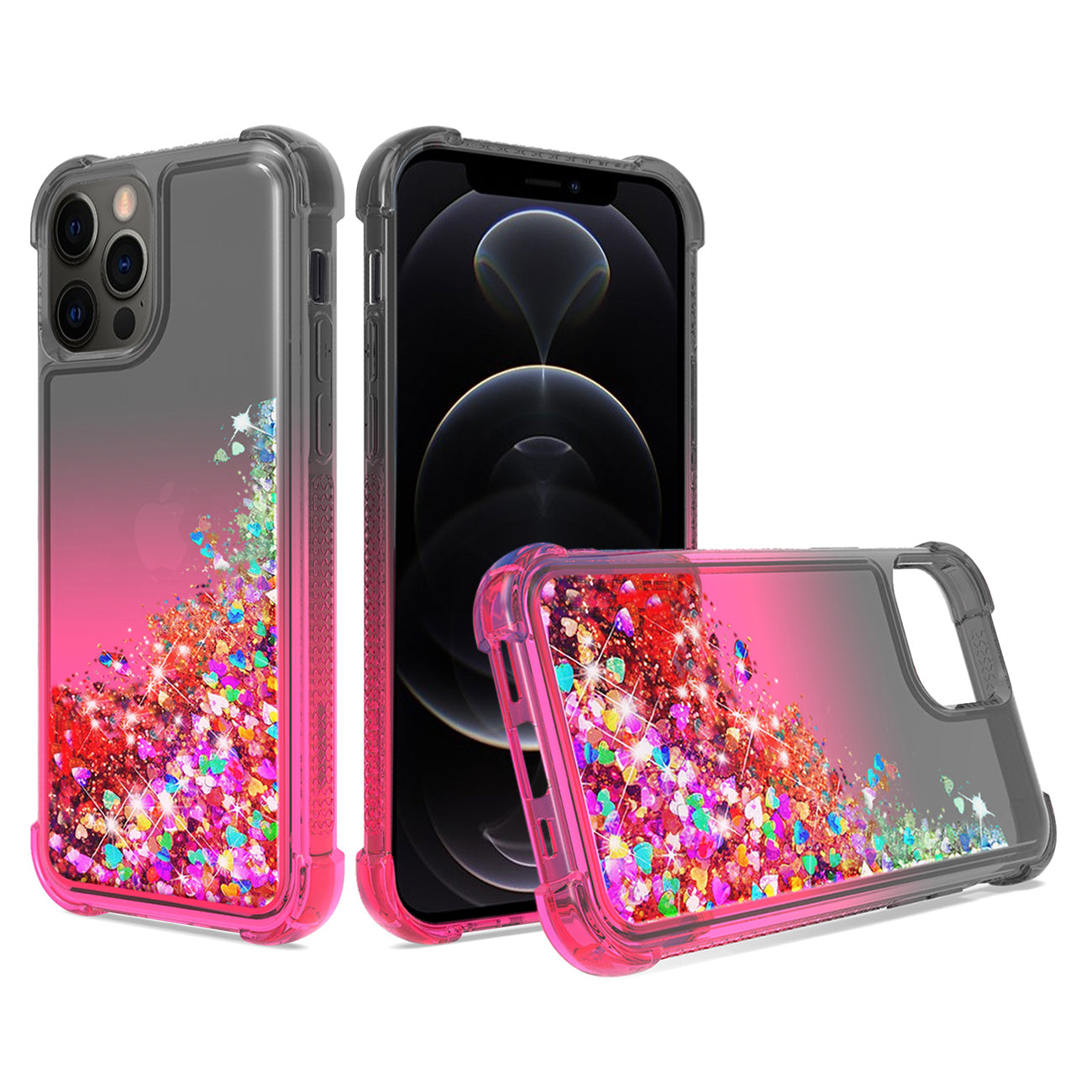 Shiny Flowing Glitter Liquid Bumper Case For APPLE IPHONE 12/IPHONE 12 PRO In Black